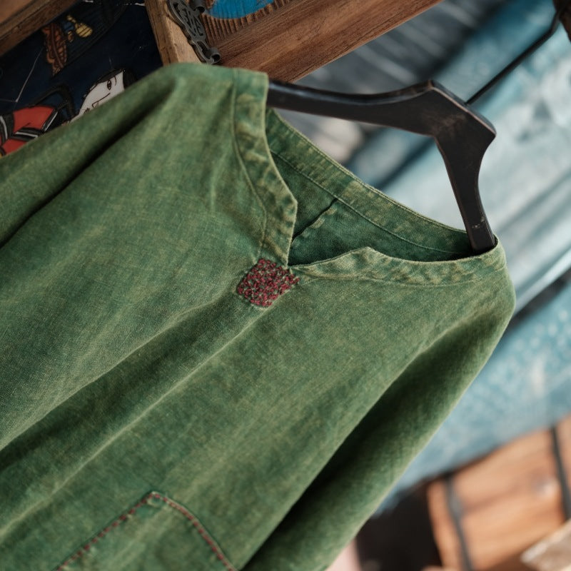 Moss Haven Eskitme Yıkamalı Keten Elbise