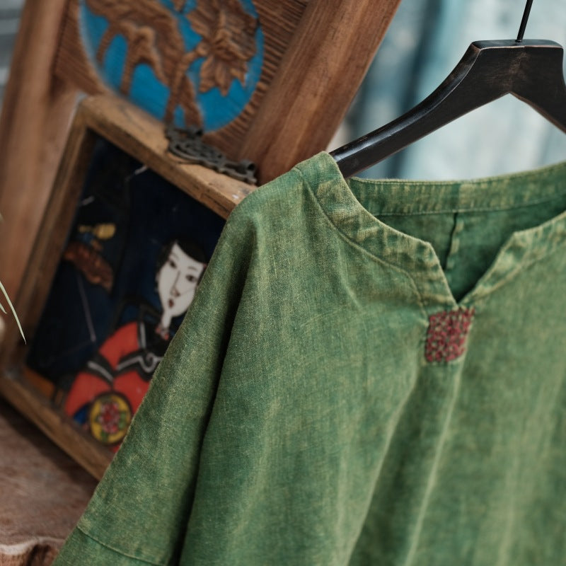 Moss Haven Eskitme Yıkamalı Keten Elbise