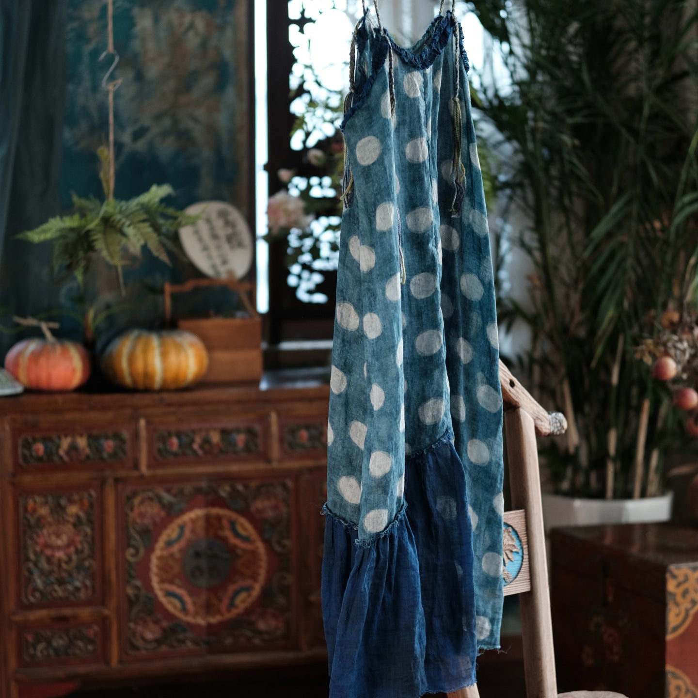 Azure Polka Linen Summer Dress – görsel 9