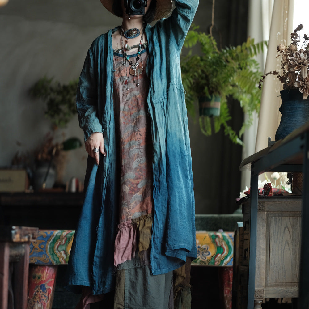 Verdant Mist Batik Rami Uzun Ceket
