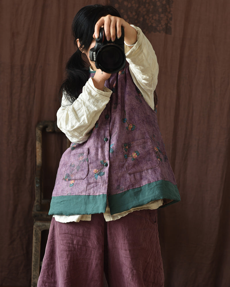 Vintage Blossom Patchwork Keten Yelek