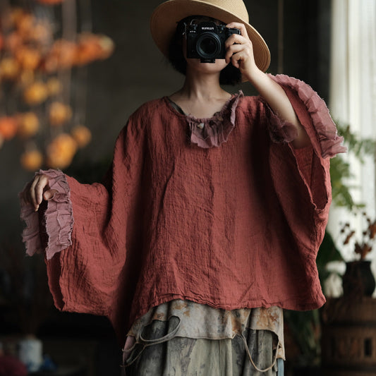 Heritage Ember Linen Patchwork Blouse – görsel 1