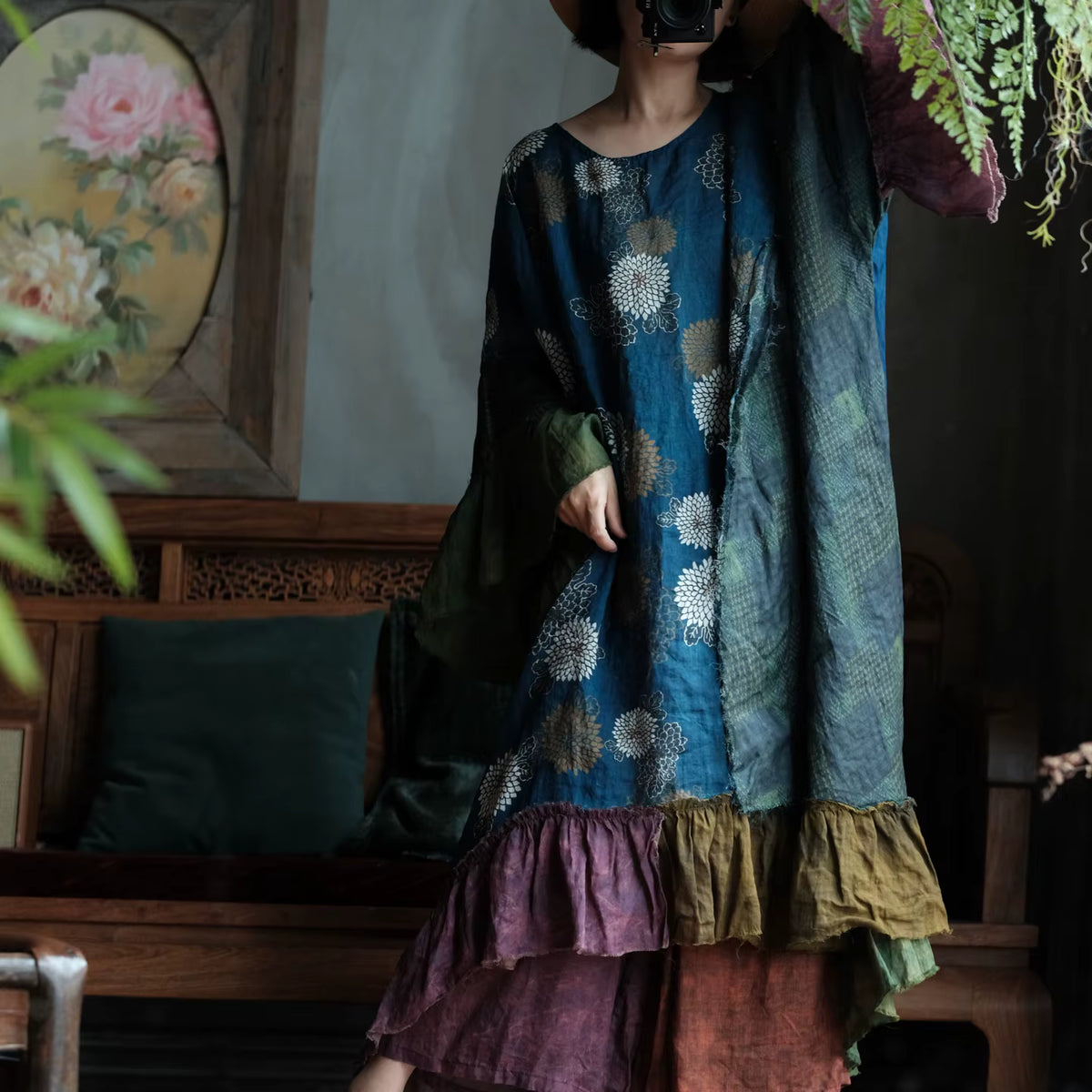 Indigo Garden Patchwork Rami Elbise