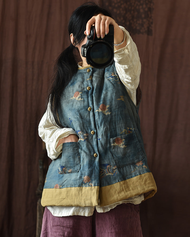 Vintage Blossom Patchwork Keten Yelek