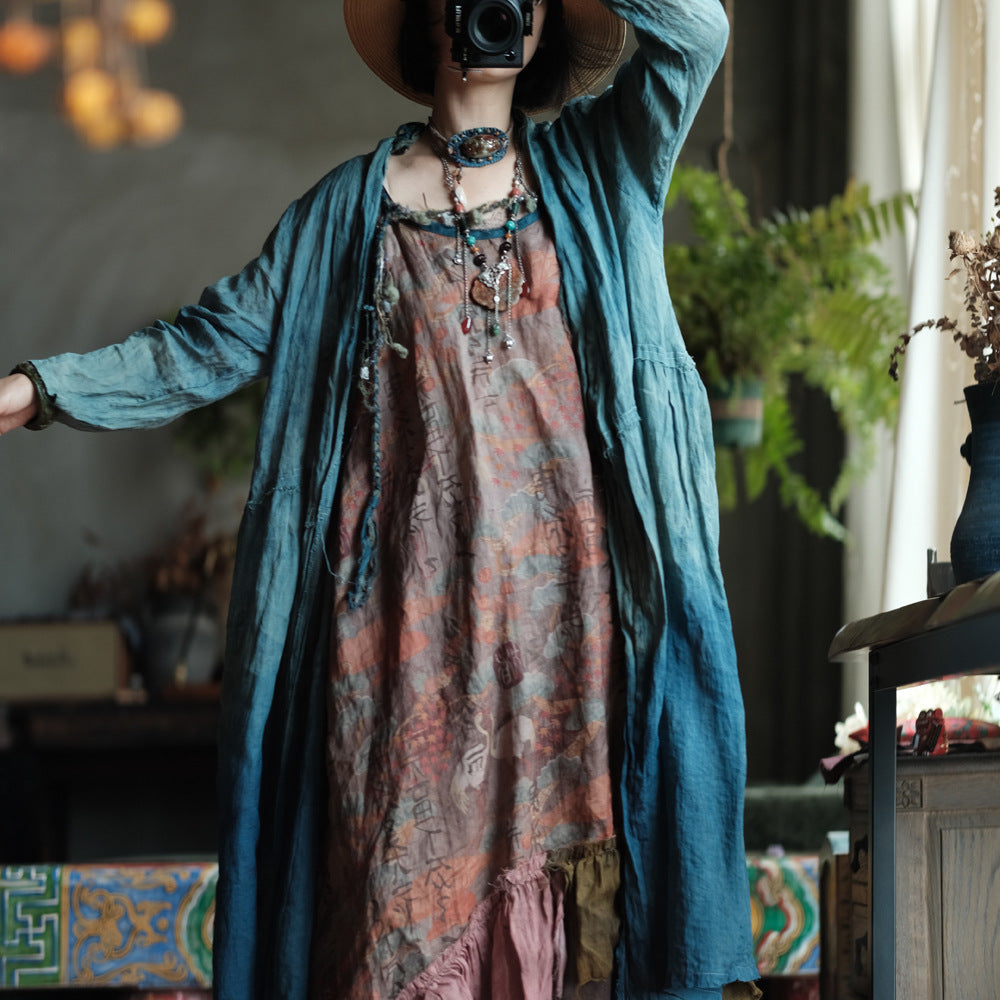 Verdant Mist Batik Rami Uzun Ceket