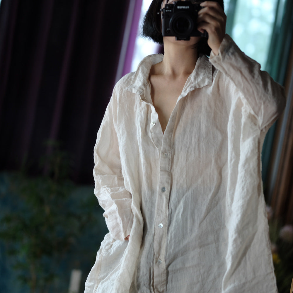 Vintage Oversize Keten Gömlek