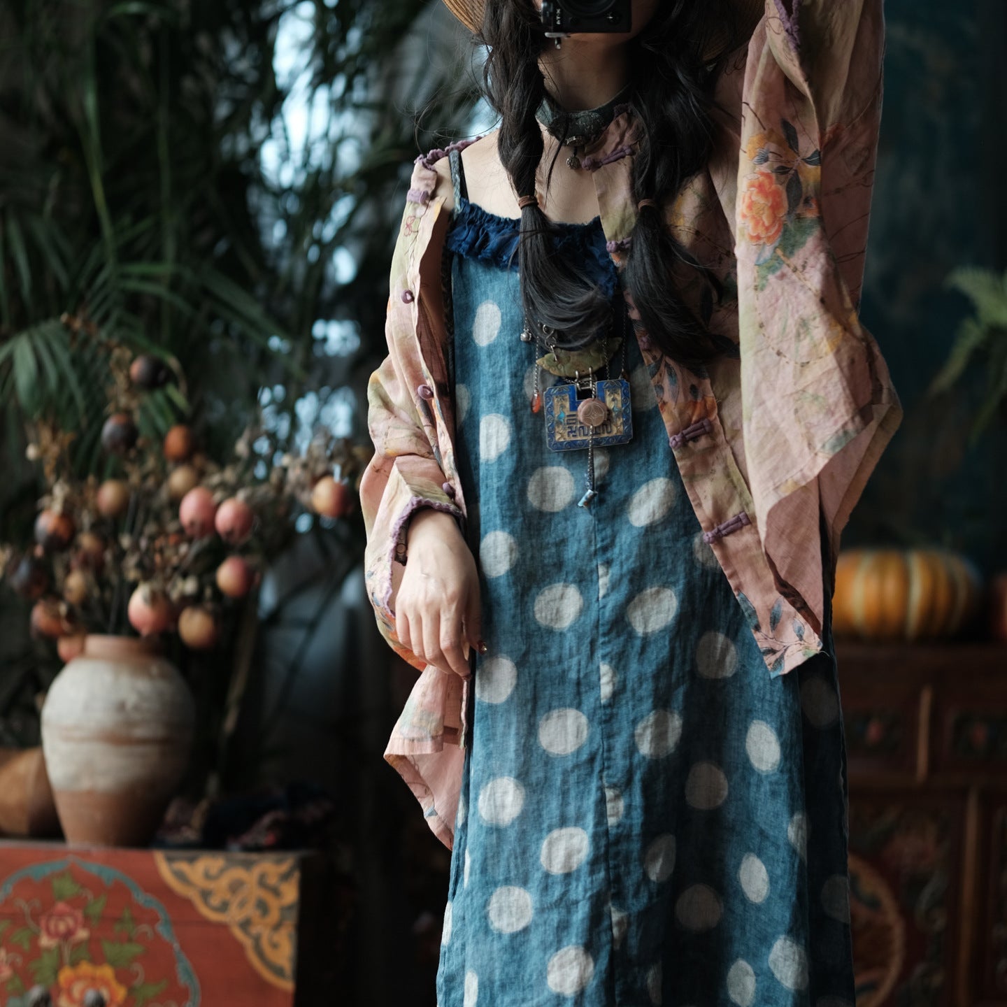 Azure Polka Linen Summer Dress – görsel 1