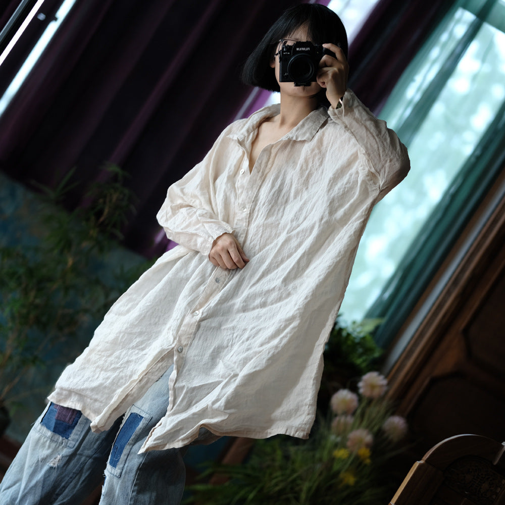 Vintage Oversize Keten Gömlek