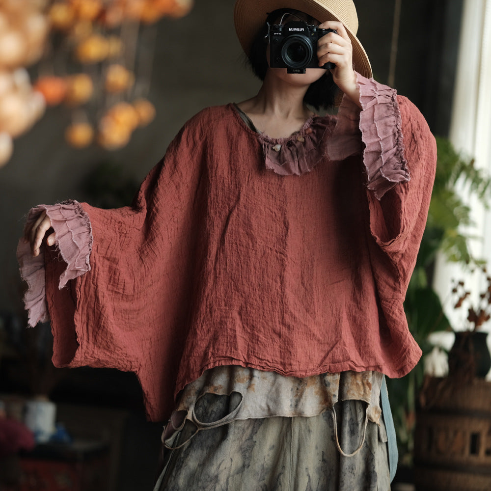 Heritage Ember Linen Patchwork Blouse – görsel 3