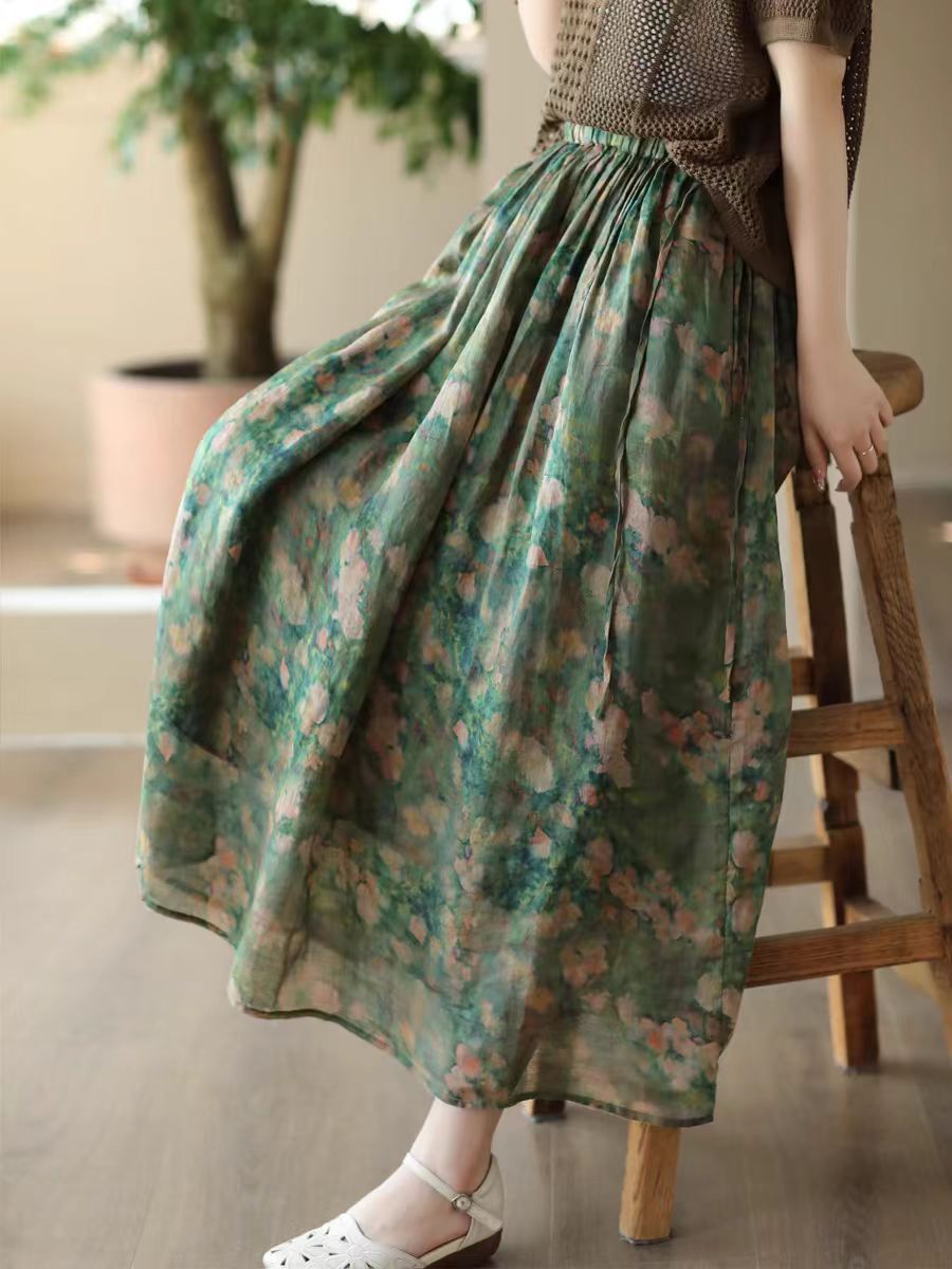 Vintage Floral Rami Midi Etek