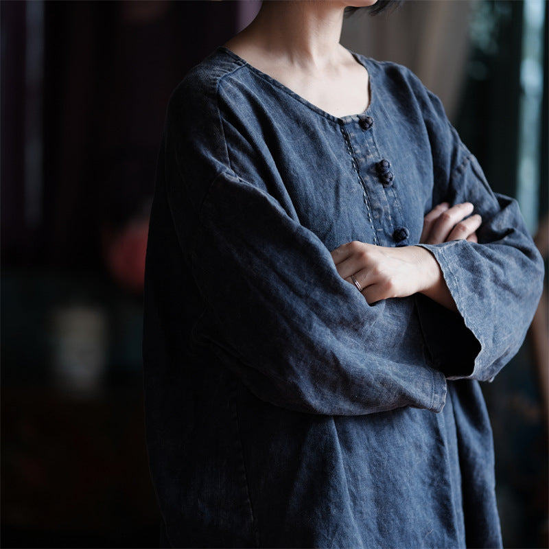 Vintage Breeze Oversize Gömlek – %100 Keten