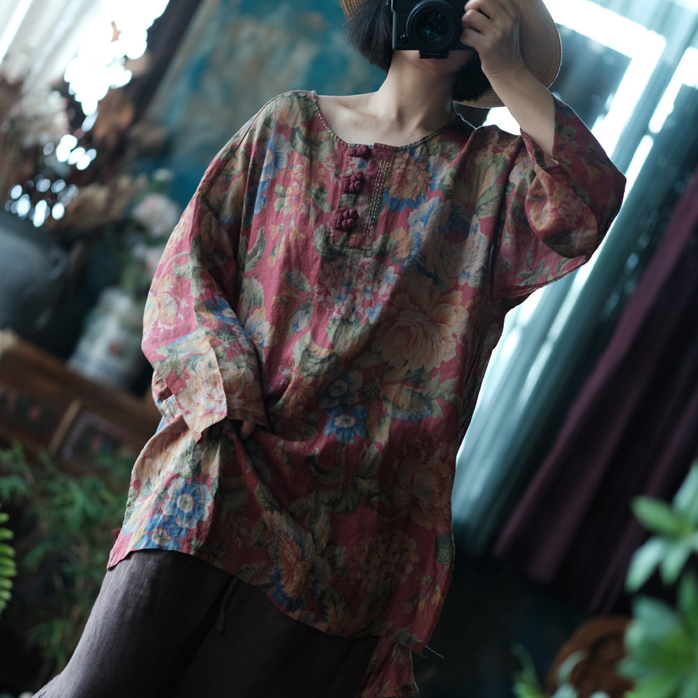 Women's Vintage Ramie Blouse | Oversized Lightweight Natural Shirt – görsel 12