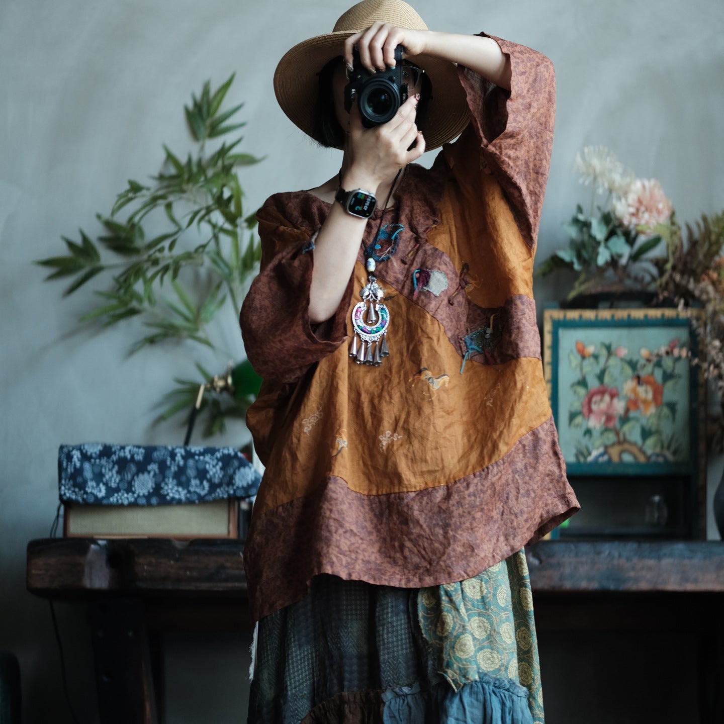 Vintage Mosaic Ramie Blouse – görsel 3