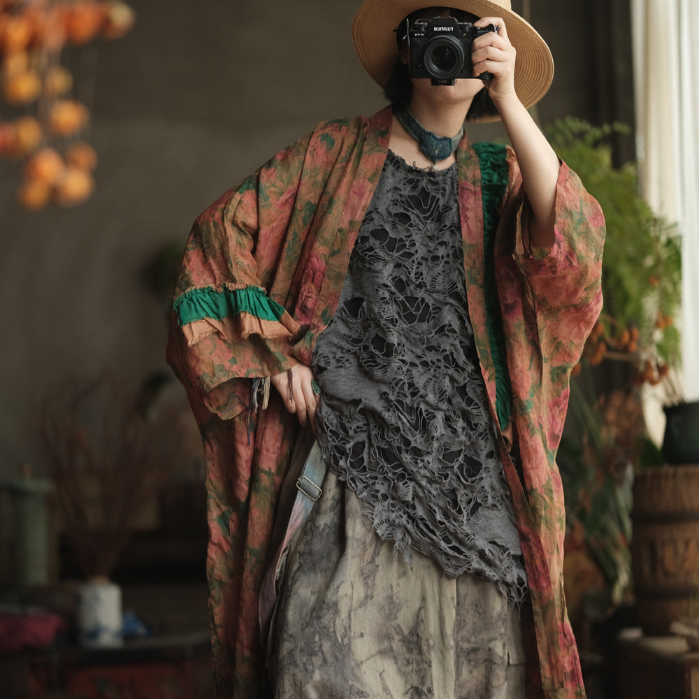 Vintage Floral Ramie Long Kimono – görsel 10