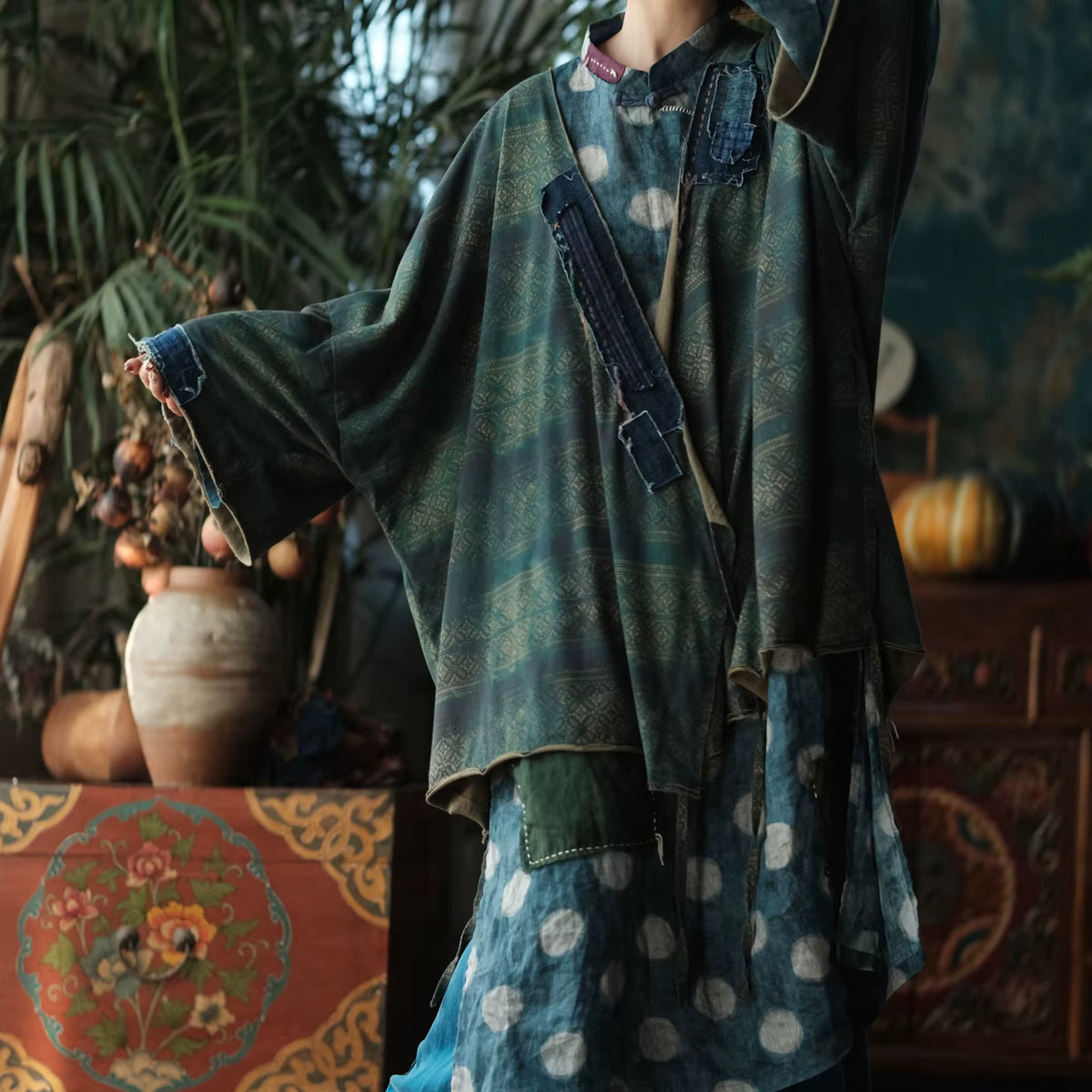 Aoi Vintage Çiçekli Pamuk Kimono
