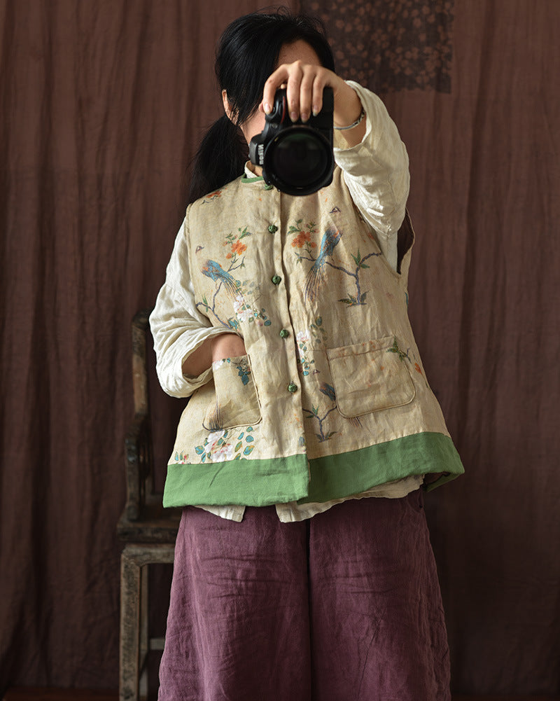 Vintage Blossom Patchwork Keten Yelek