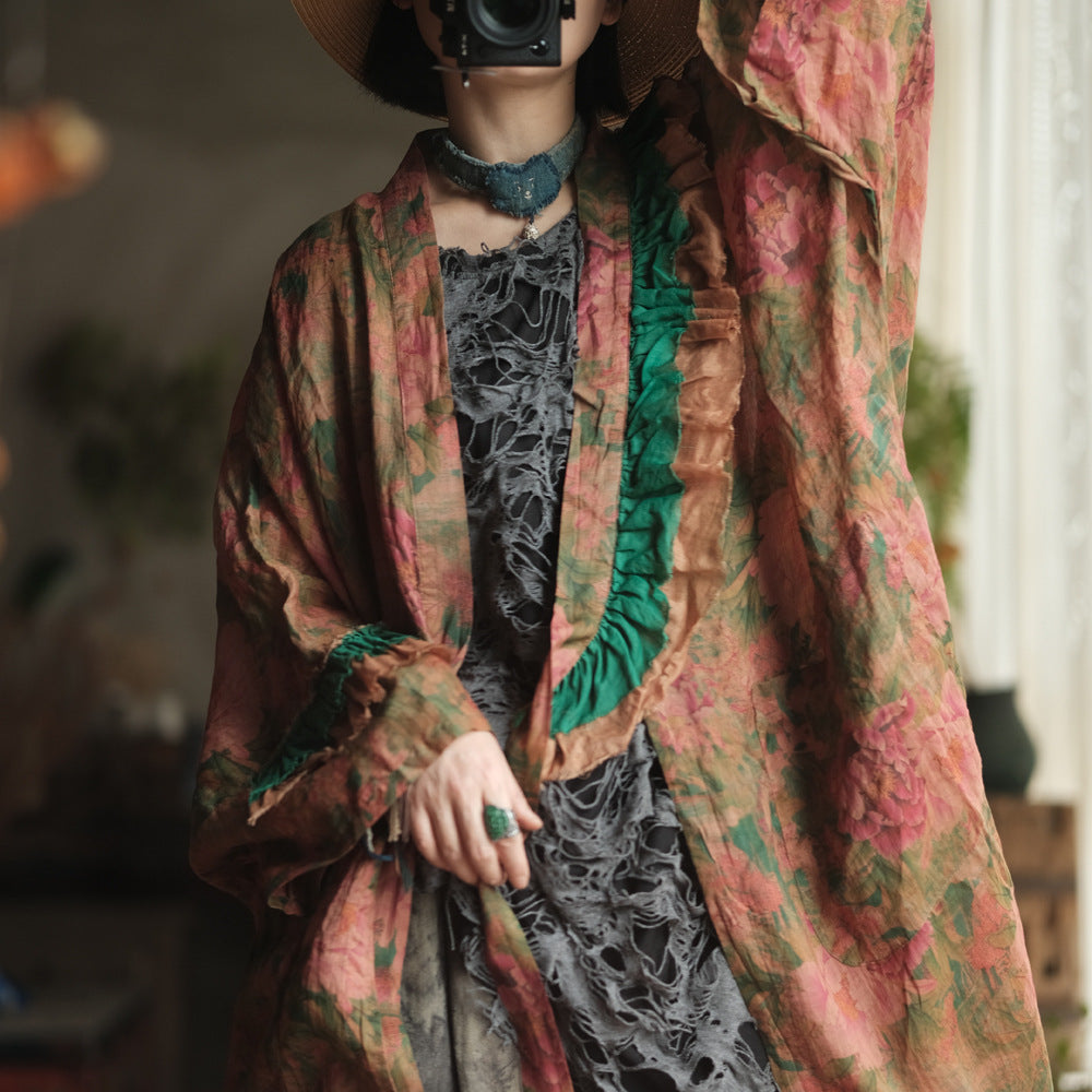 Vintage Floral Ramie Long Kimono – görsel 11