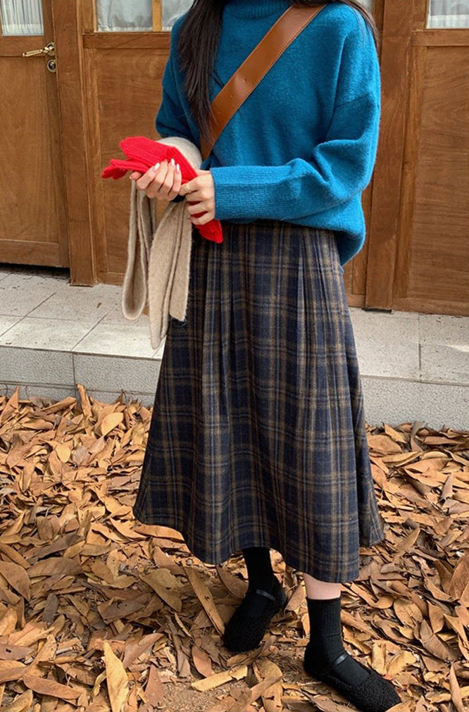 Vintage Ekose Midi Etek