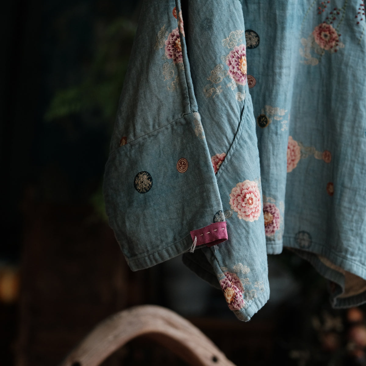 Blue Peony Çiçek İşlemeli Pamuk Bluz