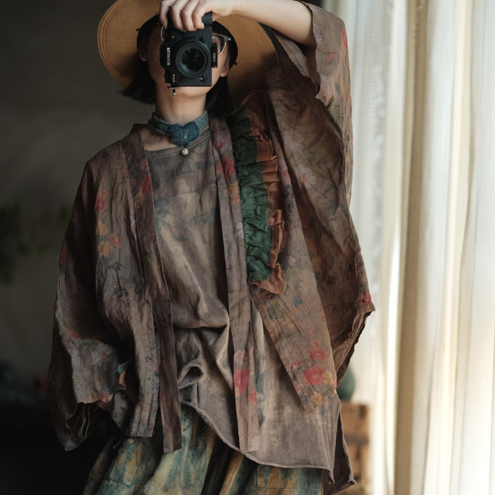 Vintage Bloom Linen Floral Kimono – görsel 12