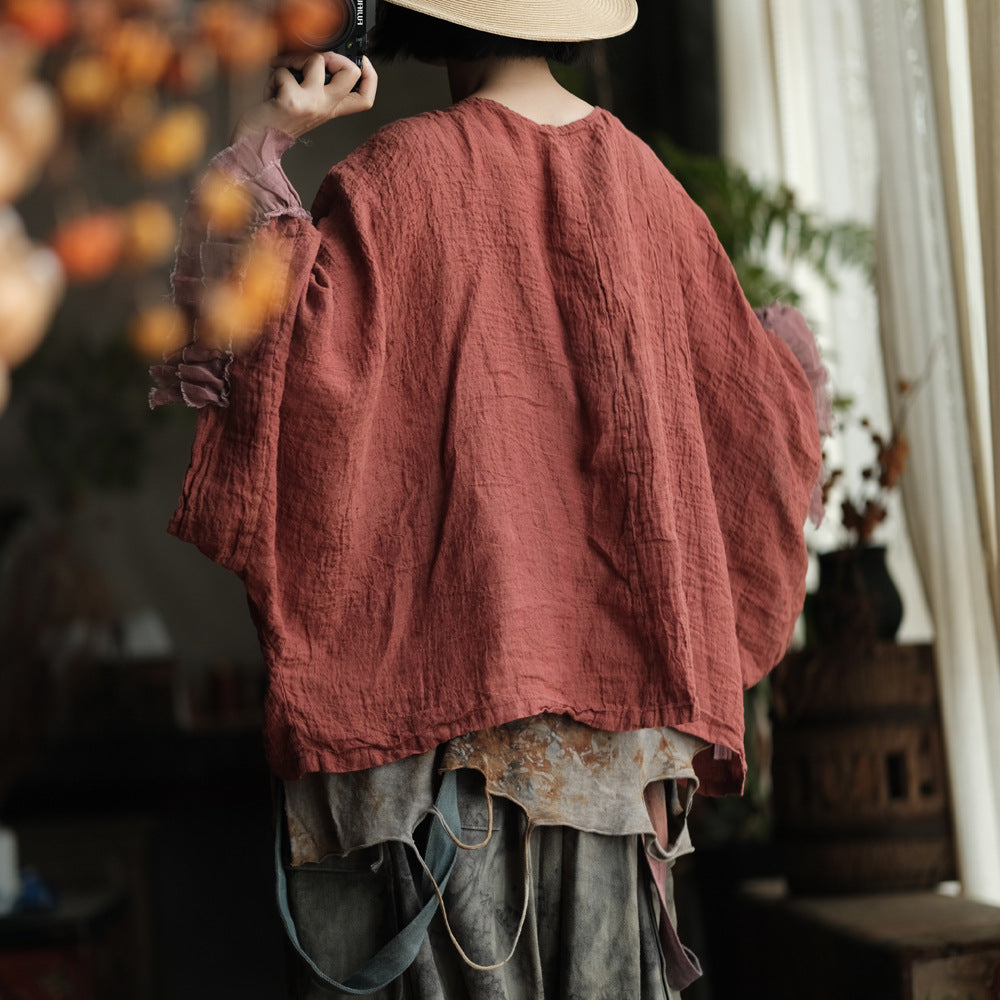 Heritage Ember Linen Patchwork Blouse – görsel 7