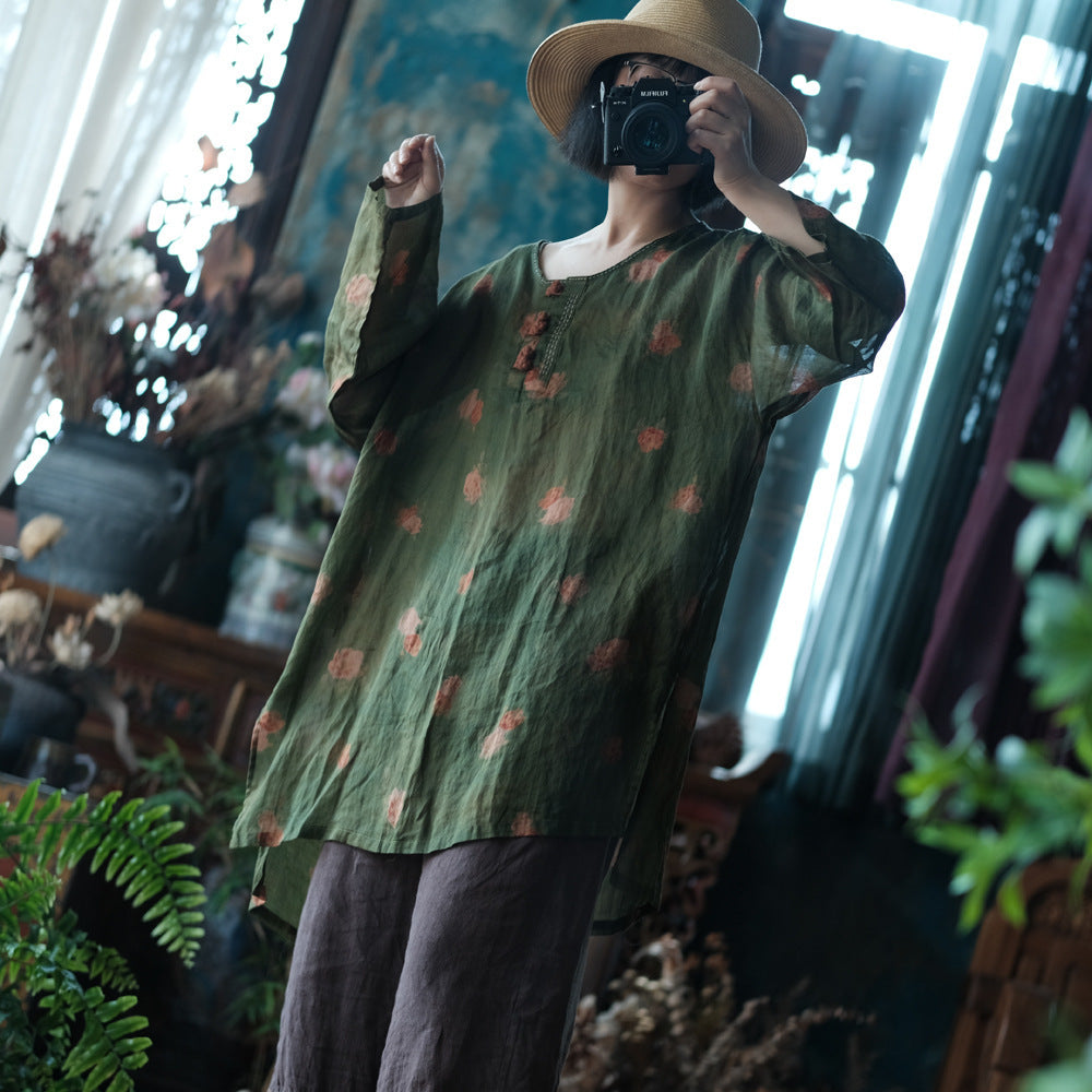Women's Vintage Ramie Blouse | Oversized Lightweight Natural Shirt – görsel 10