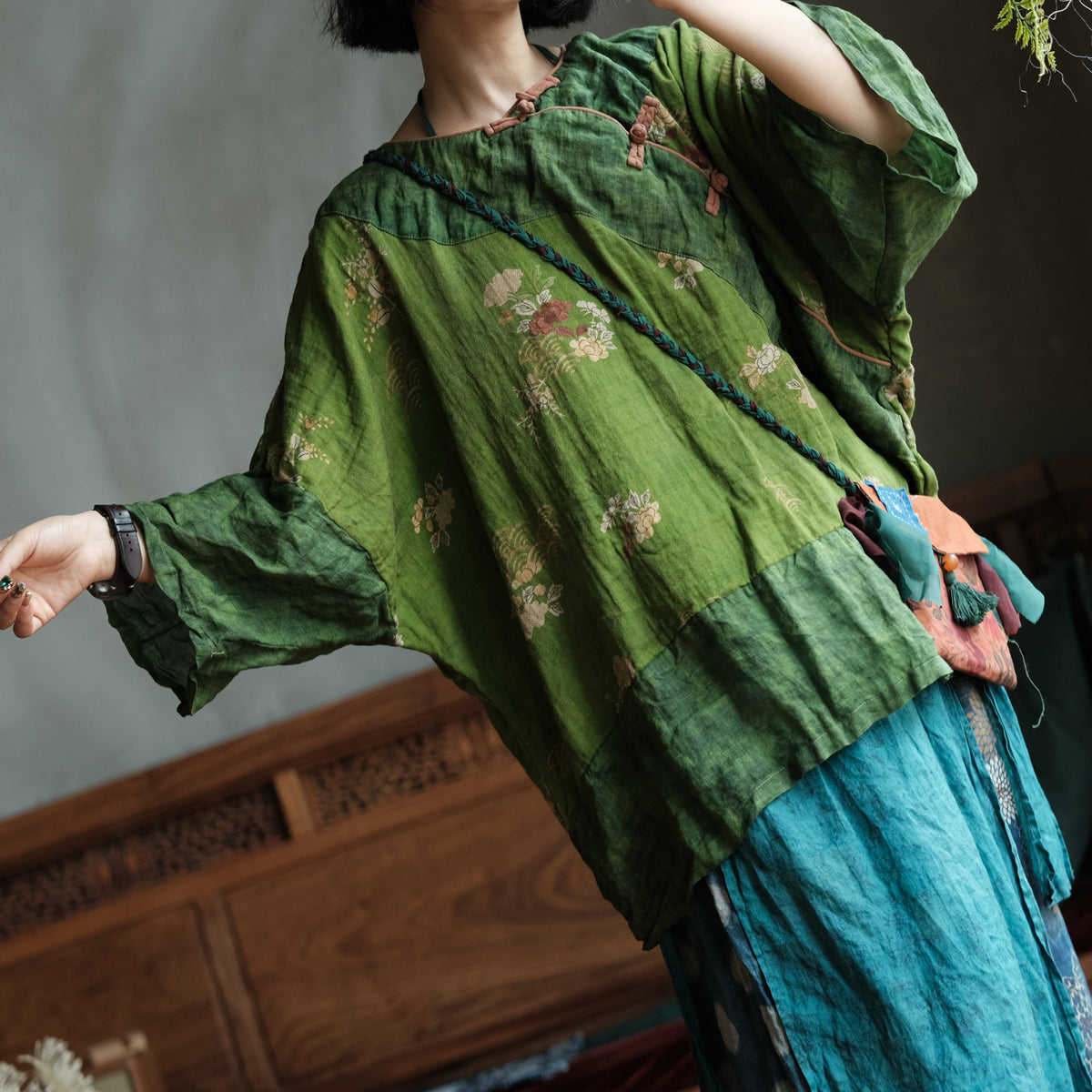 Moss Garden Patchwork Pamuk Tunik