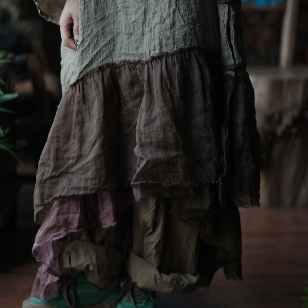 Earthfall Patchwork Keten Elbise