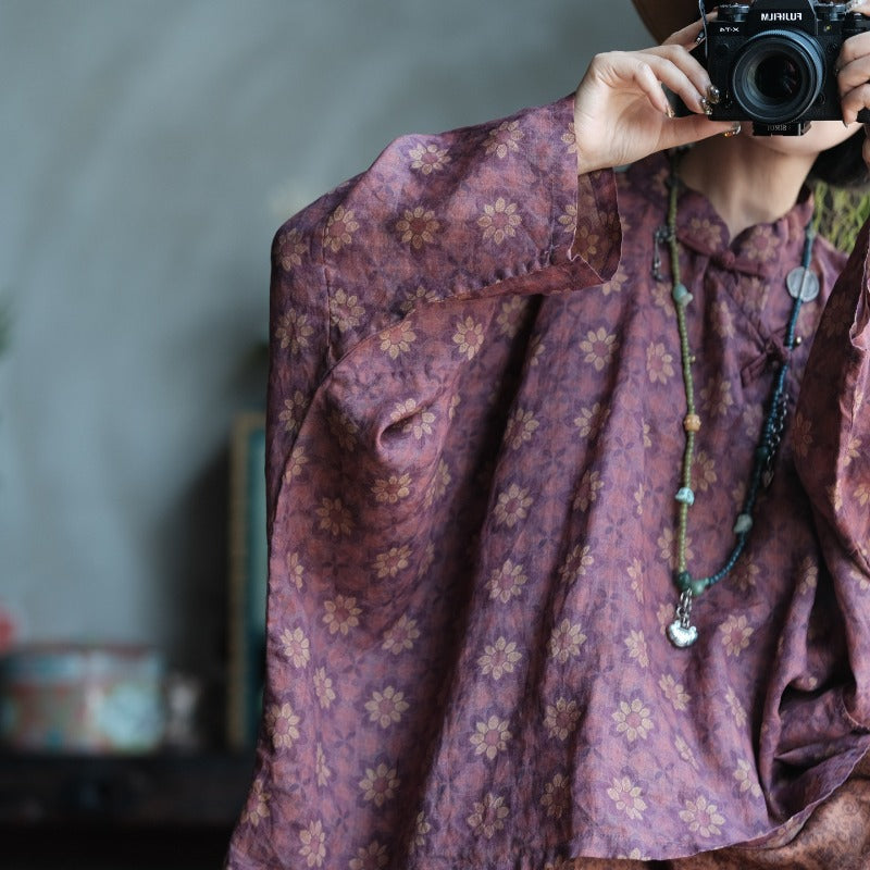 Vintage Floral Ramie Batwing Blouse – görsel 3