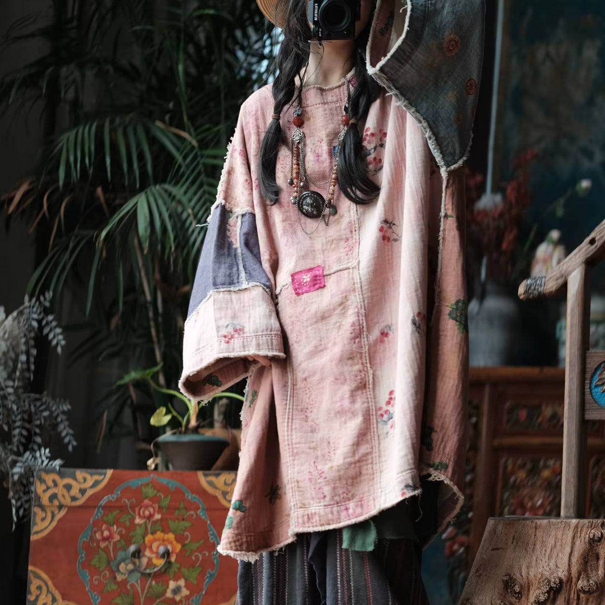 Sakura Vintage Patchwork Pamuk Tunik Elbise