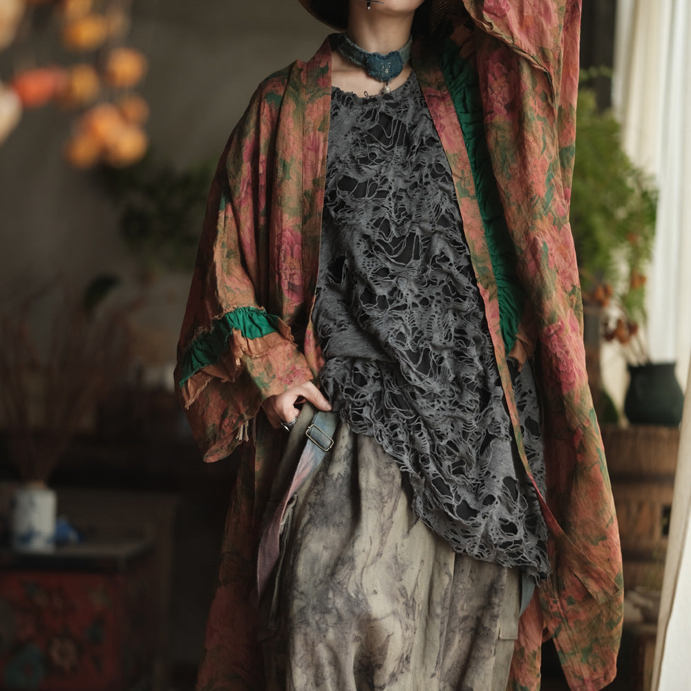 Vintage Floral Ramie Long Kimono – görsel 5