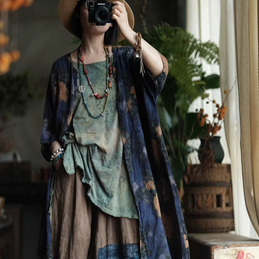 Vintage Blue Garden Pamuk Uzun Gömlek 1