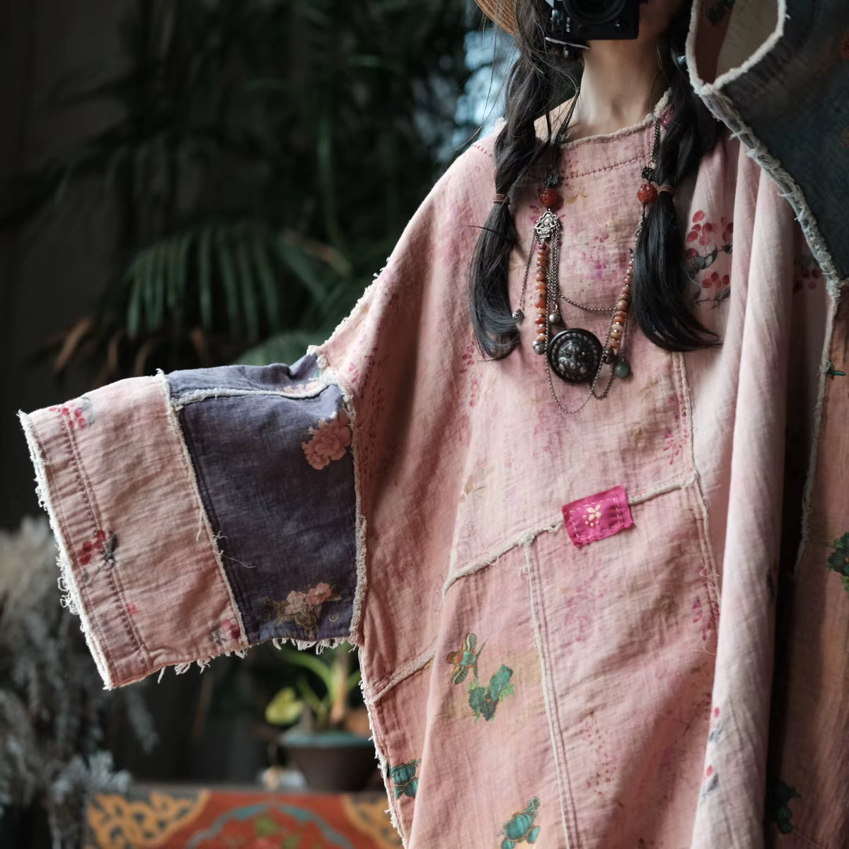Sakura Vintage Patchwork Pamuk Tunik Elbise