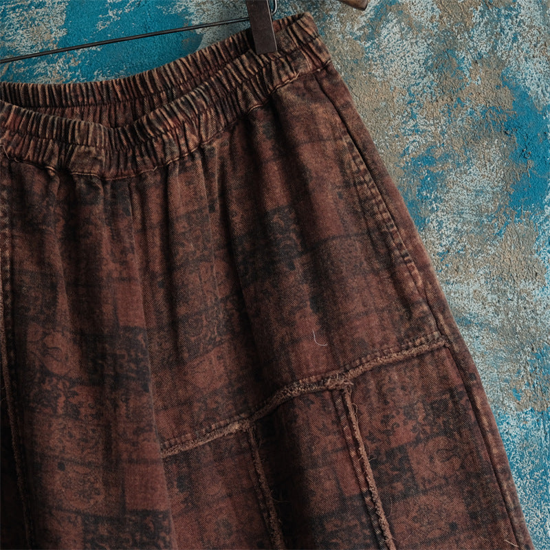 Vintage Floral Keten Pantolon