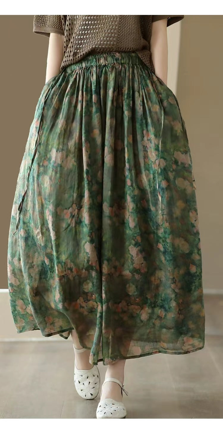 Vintage Floral Rami Midi Etek