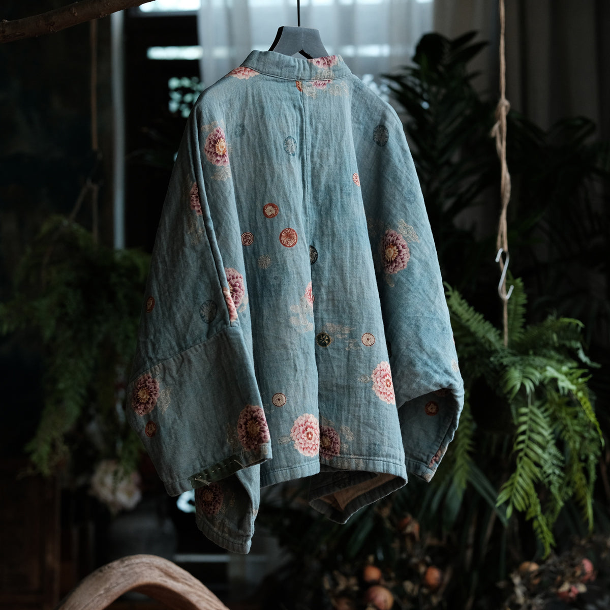 Blue Peony Çiçek İşlemeli Pamuk Bluz