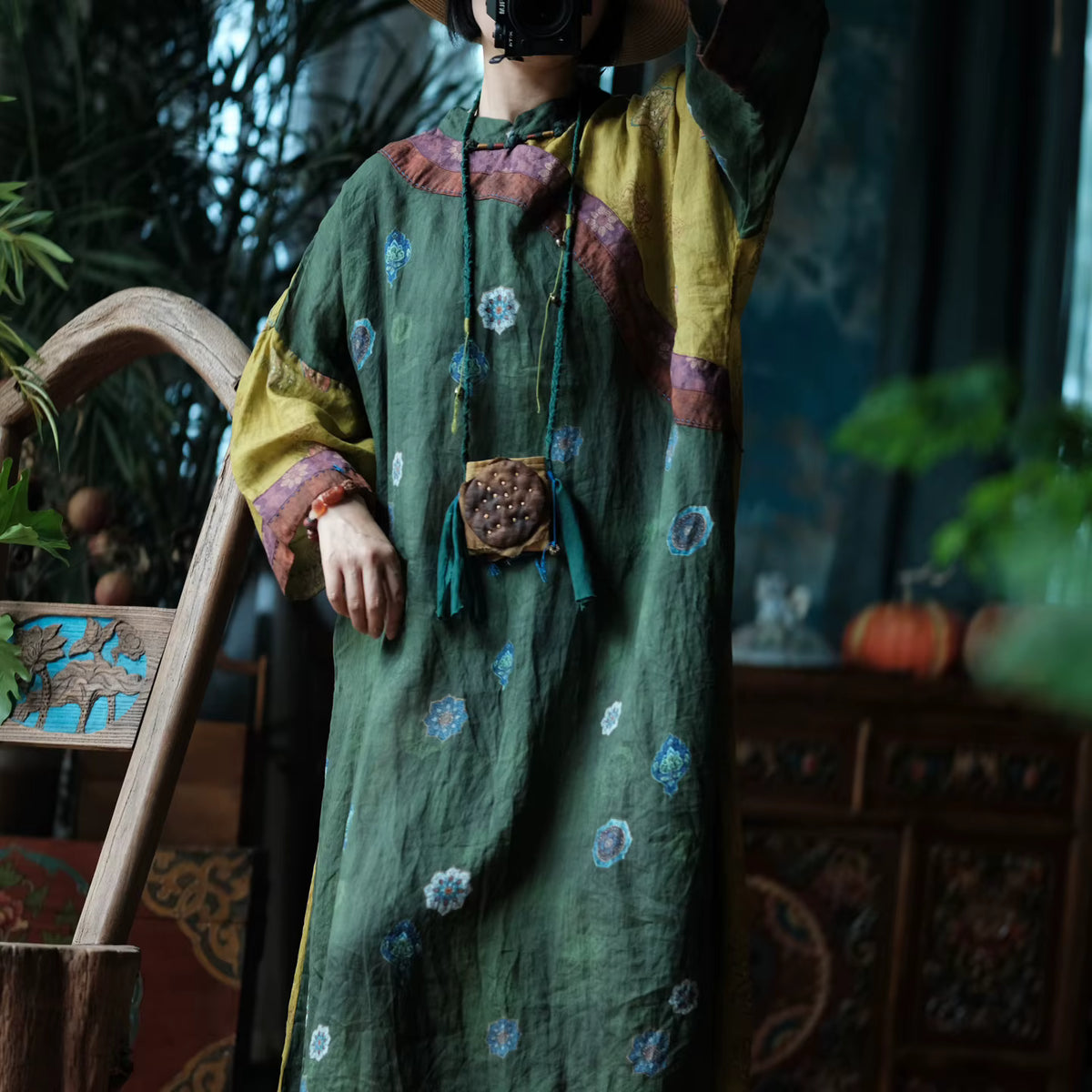 Verdant Mosaic Patchwork Rami Elbise