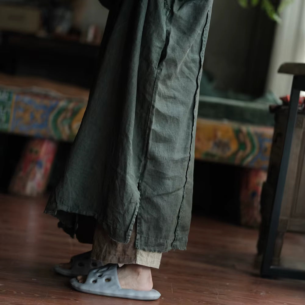 Shadow Moss Oversize Keten Elbise - 7