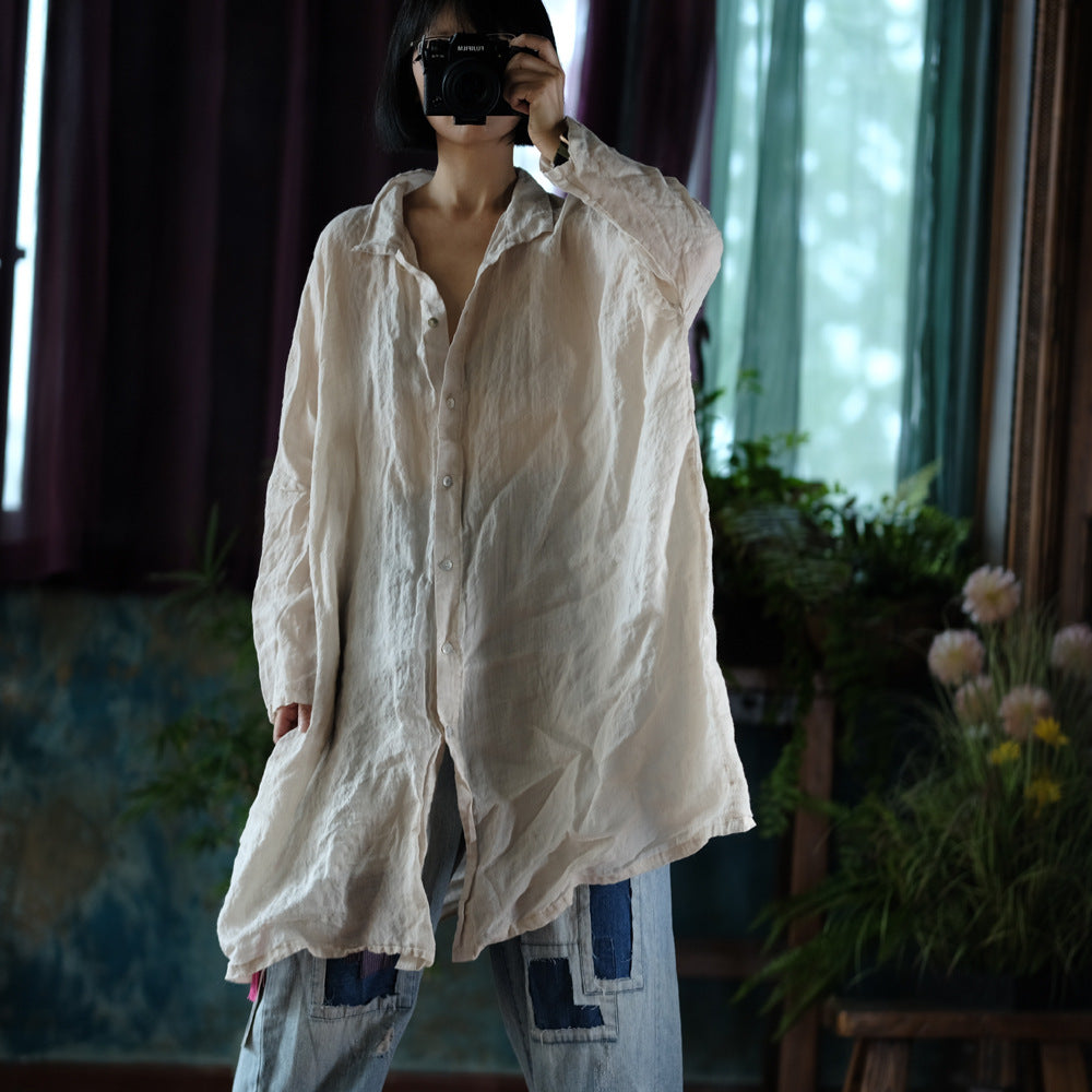 Vintage Oversize Keten Gömlek