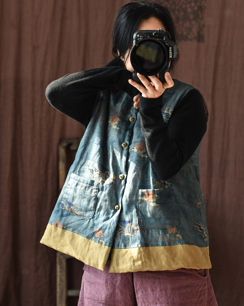 Vintage Blossom Patchwork Keten Yelek