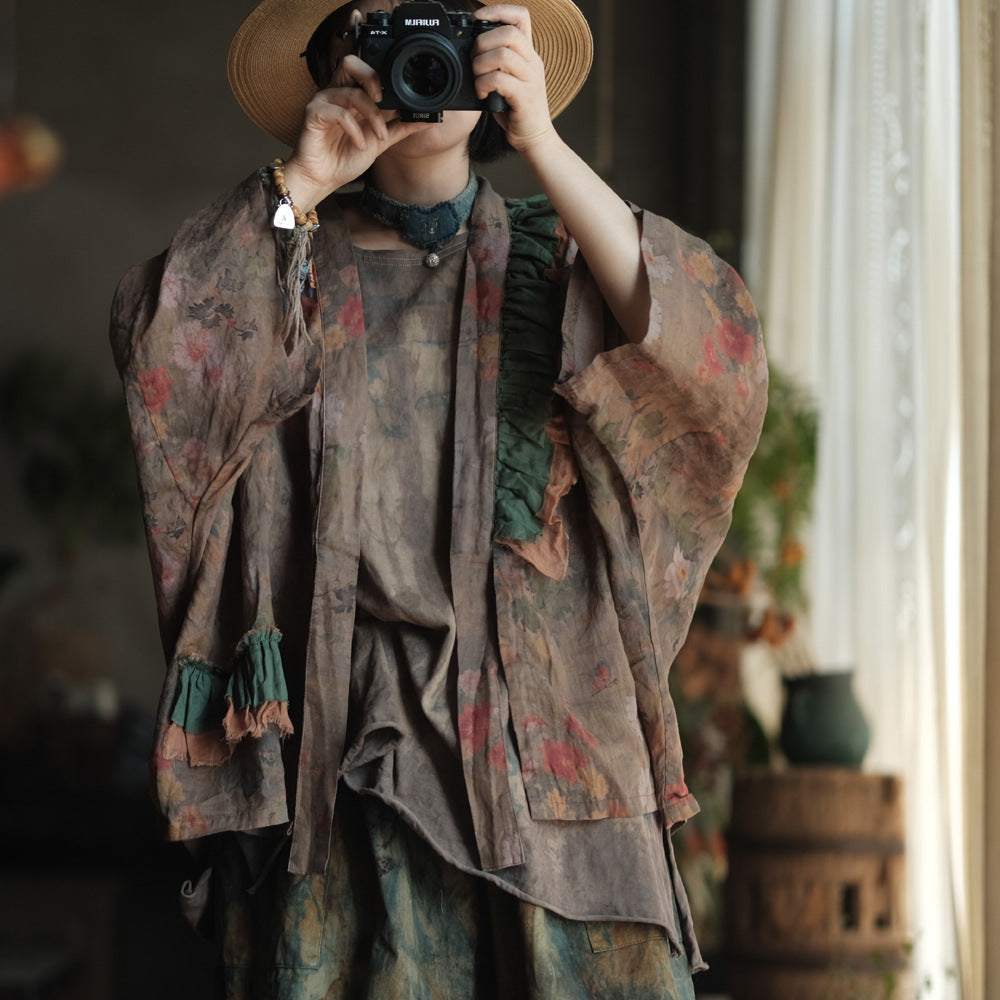 Vintage Bloom Linen Floral Kimono – görsel 8