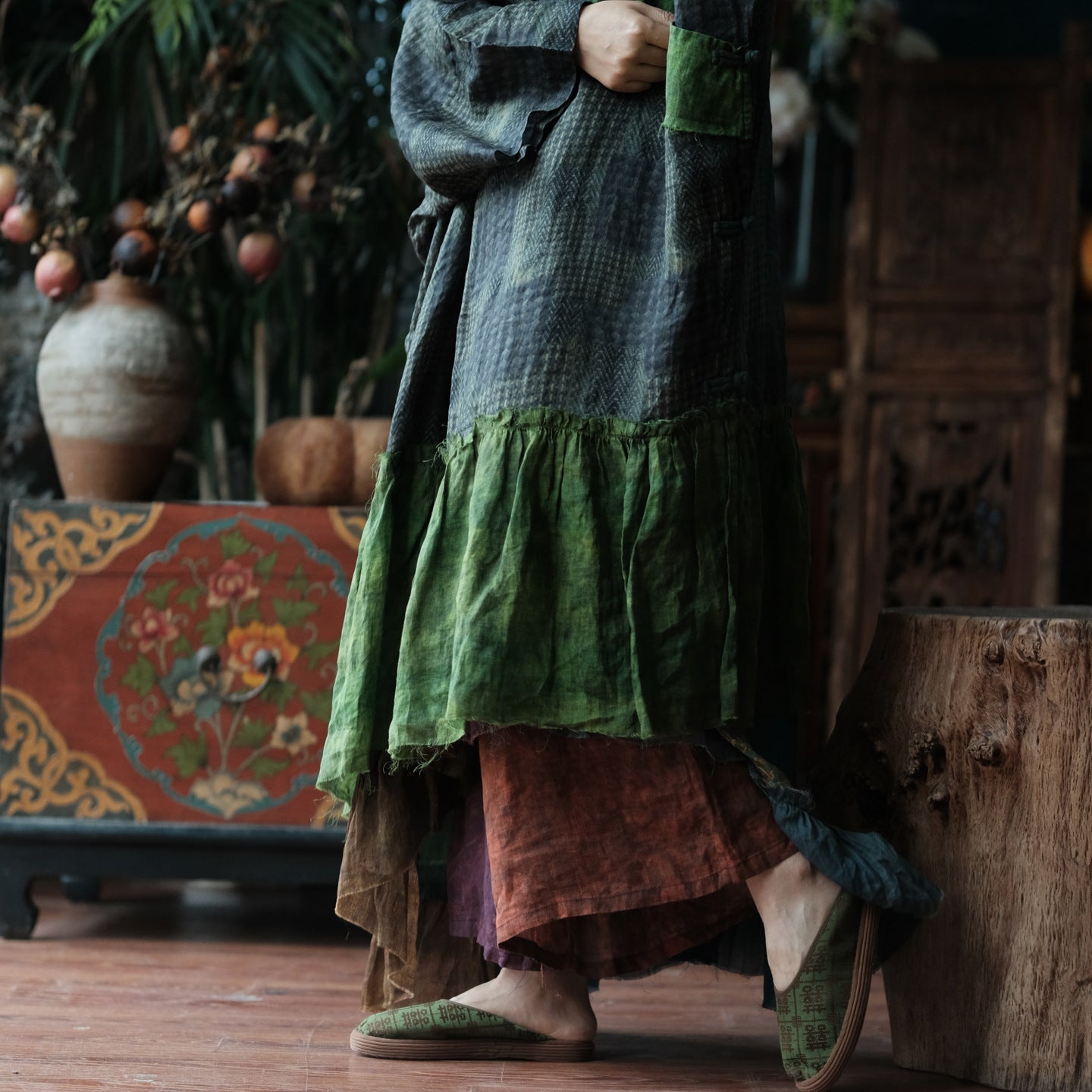 Forest Patchwork Ramie Dress – görsel 8