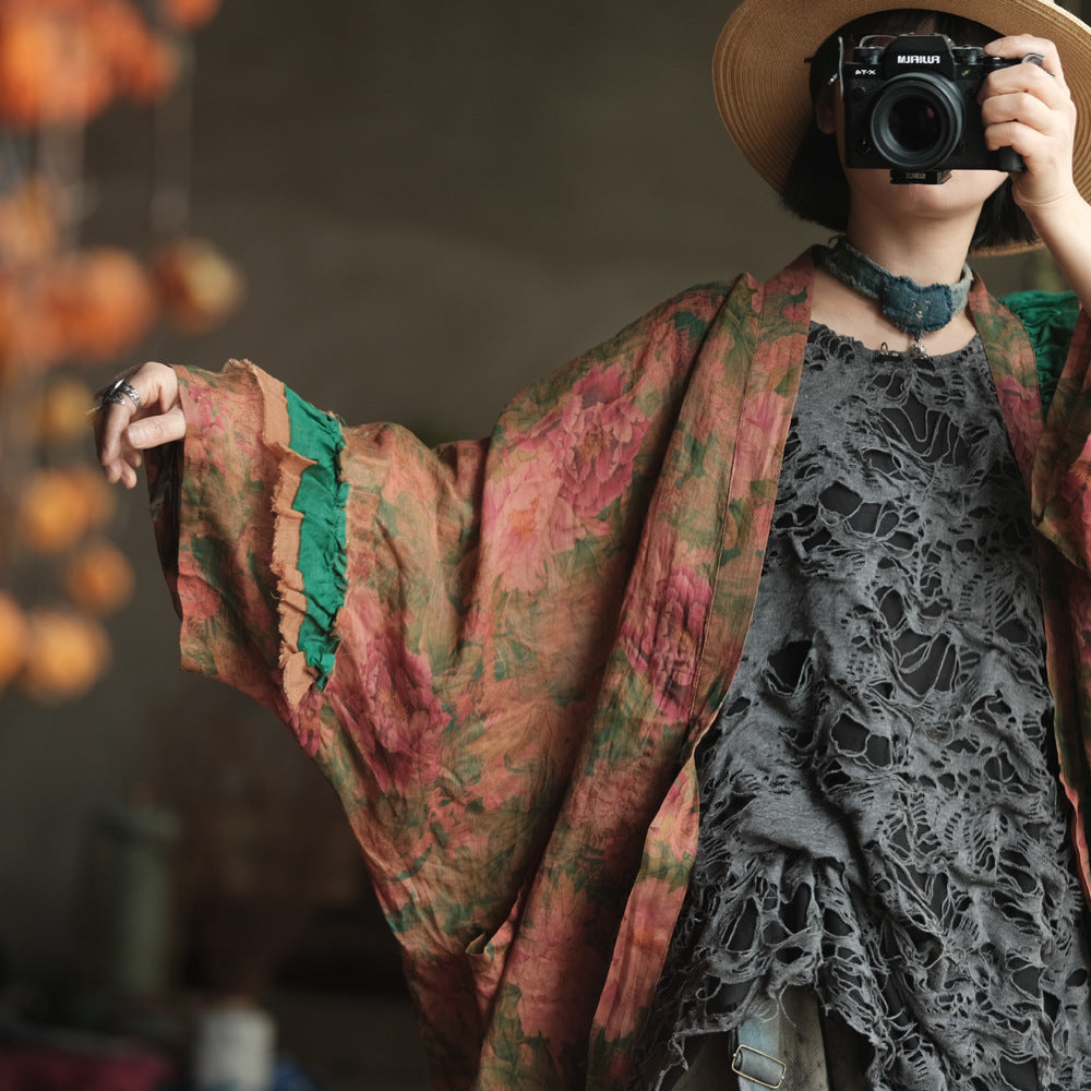 Vintage Floral Ramie Long Kimono – görsel 2