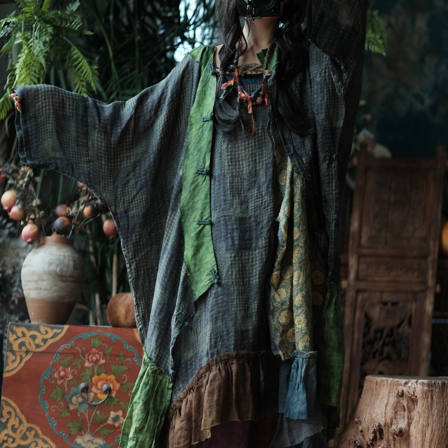 Forest Patchwork Ramie Dress – görsel 4