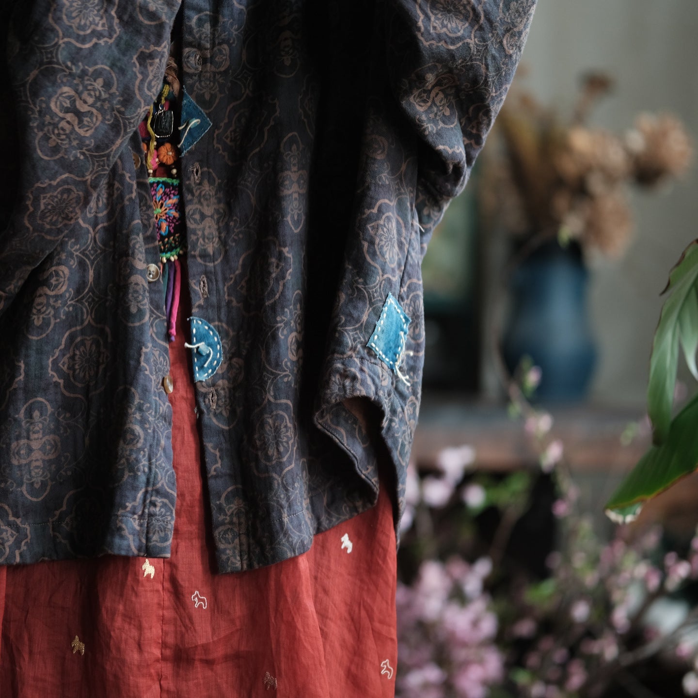 Vintage Floral Cotton Oversized Shirt – görsel 3