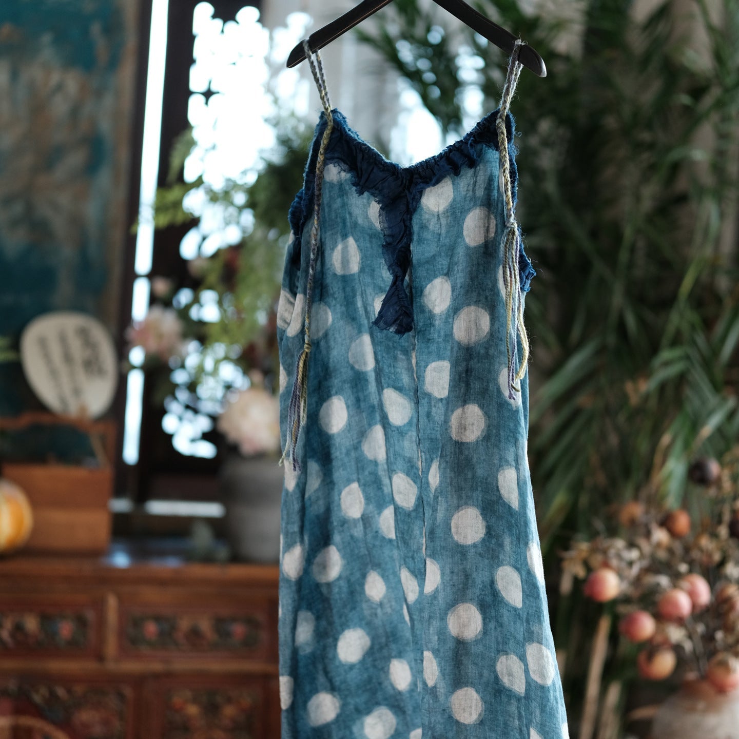 Azure Polka Linen Summer Dress – görsel 3