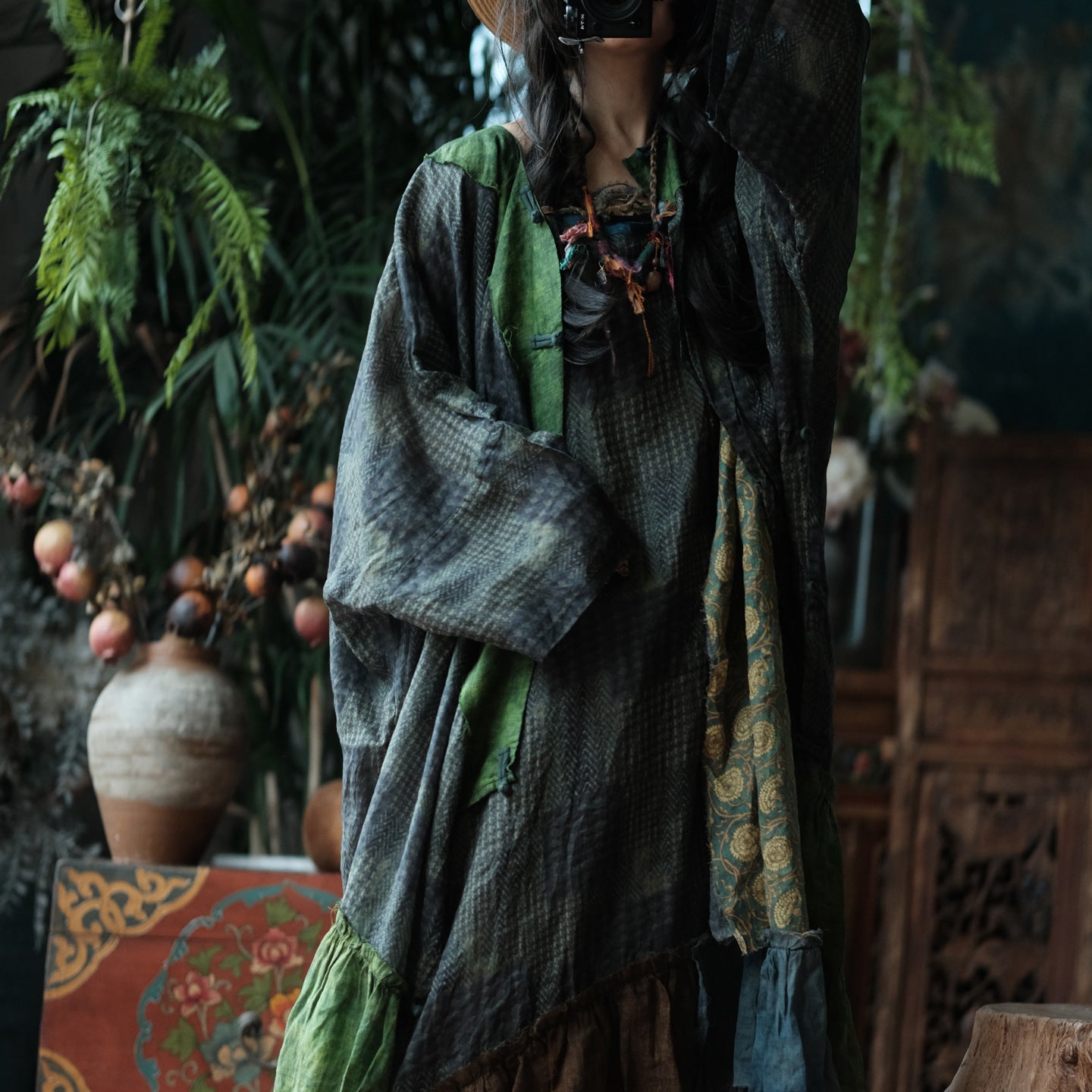Forest Patchwork Ramie Dress – görsel 11