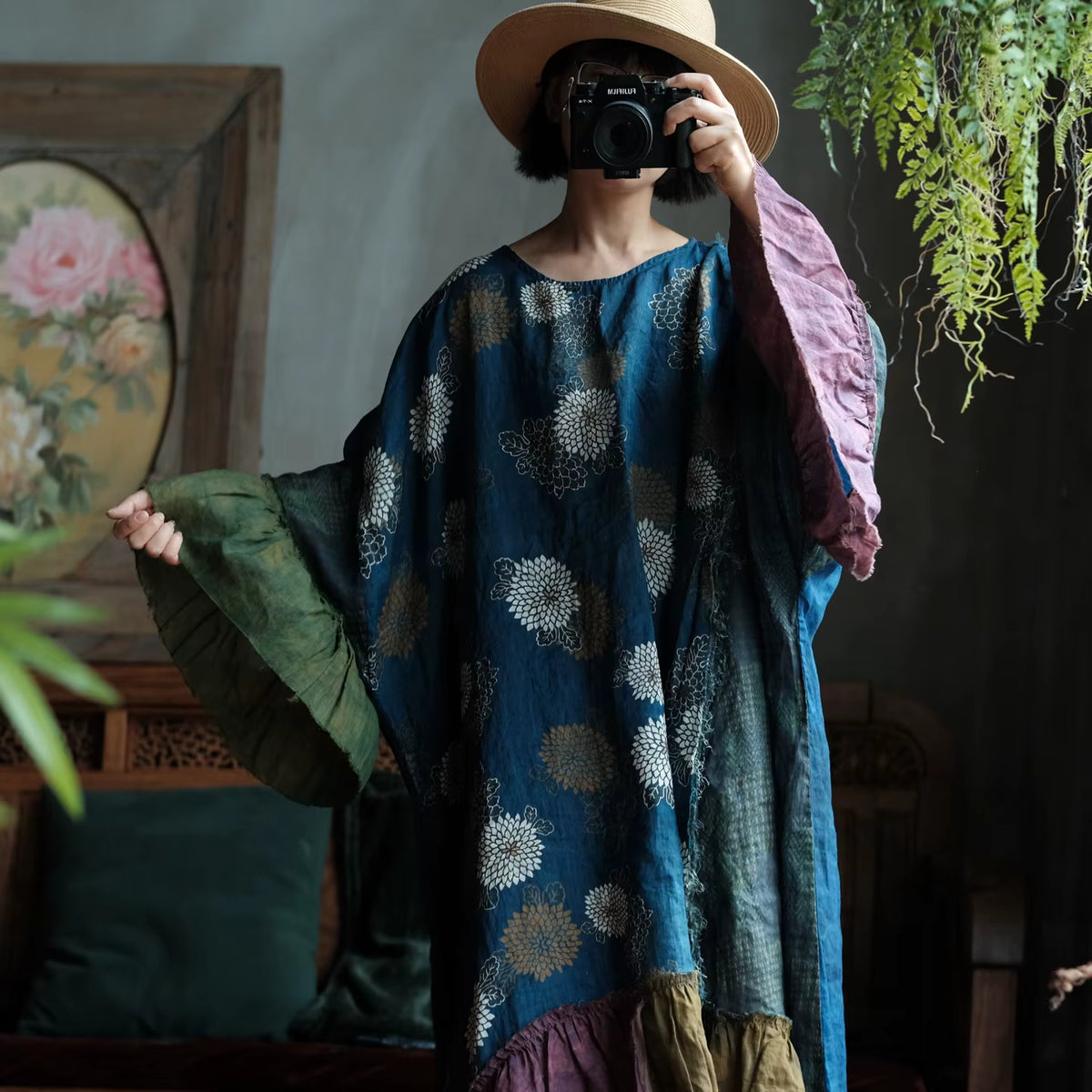 Indigo Garden Patchwork Rami Elbise