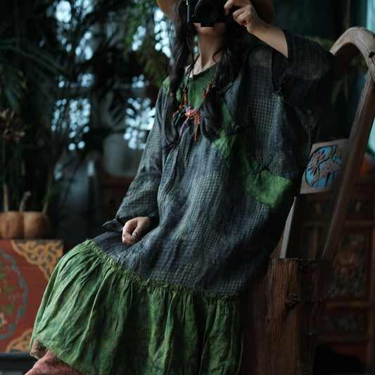 Forest Patchwork Ramie Dress – görsel 1