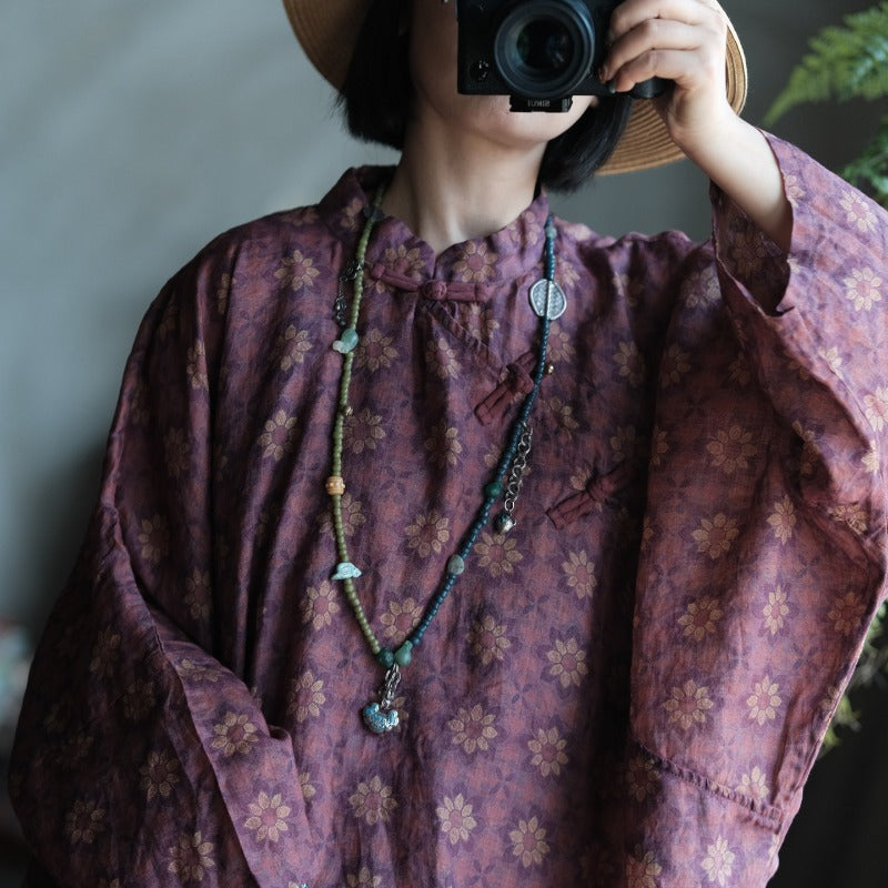 Vintage Floral Ramie Batwing Blouse – görsel 5